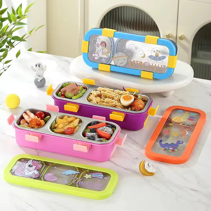 600ml/500ml Rectangular Stainless Steel Lunch Box with Silicone Clips