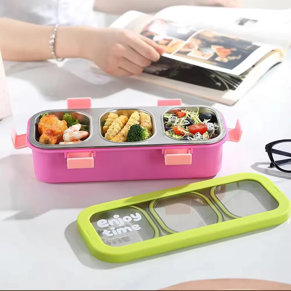 600ml/500ml Rectangular Stainless Steel Lunch Box with Silicone Clips