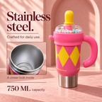 1000ml Decorative Insulated Mug with Handle & Straw