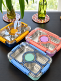 950ml Individually Sealed Stainless Steel Lunch Box, 3-Compartment + Bowl + Cutlery