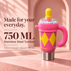 1000ml Decorative Insulated Mug with Handle & Straw