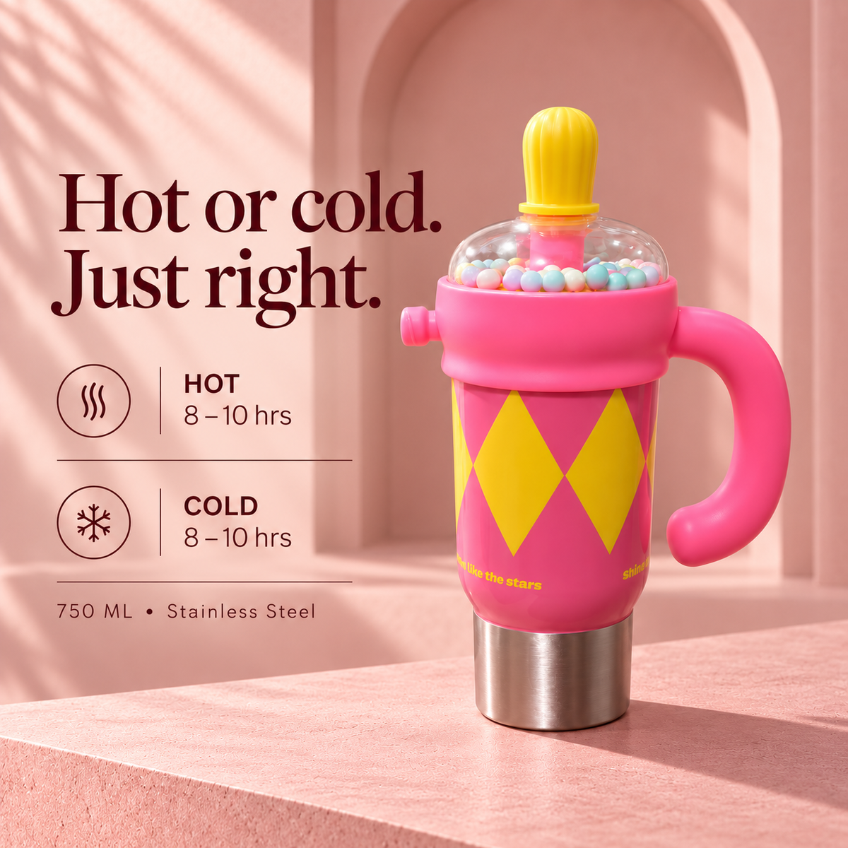1000ml Decorative Insulated Mug with Handle & Straw