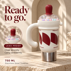 1000ml Decorative Insulated Mug with Handle & Straw