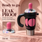 1000ml Decorative Insulated Mug with Handle & Straw