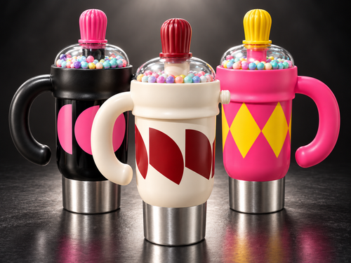 1000ml Decorative Insulated Mug with Handle & Straw