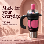1000ml Decorative Insulated Mug with Handle & Straw