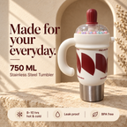 1000ml Decorative Insulated Mug with Handle & Straw