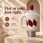 1000ml Decorative Insulated Mug with Handle & Straw