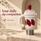 1000ml Decorative Insulated Mug with Handle & Straw