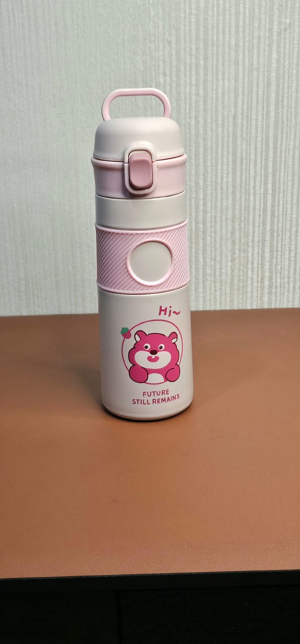 500ml Cute Bear Print Insulated Bottle with Flip Lid