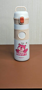 500ml Cute Bear Print Insulated Bottle with Flip Lid