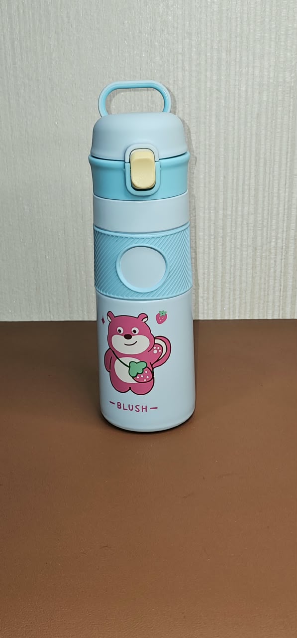 500ml Cute Bear Print Insulated Bottle with Flip Lid