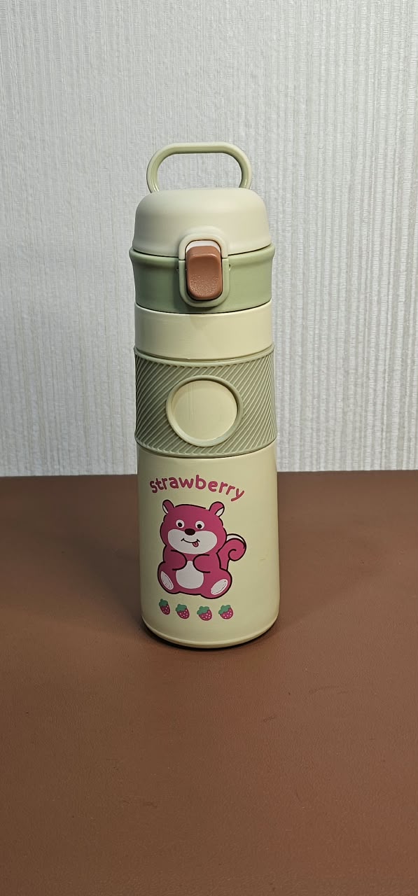 500ml Cute Bear Print Insulated Bottle with Flip Lid