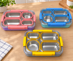 900ml Individually Sealed Stainless Steel Lunch Box, 4-Compartment + Bowl + Cutlery