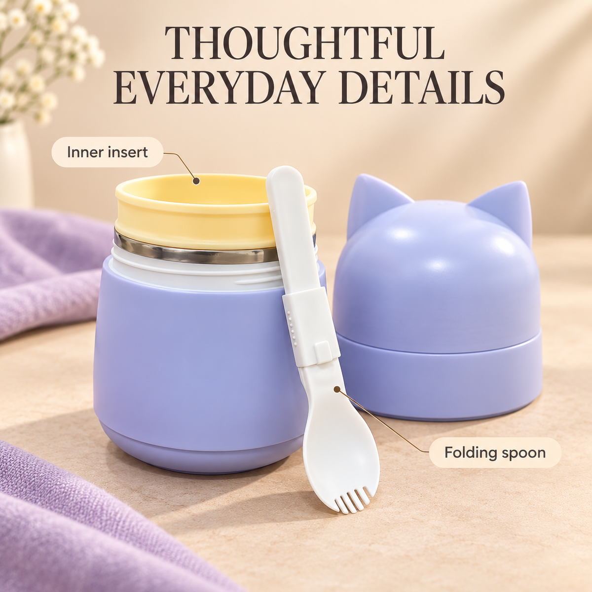 451ml cat-ear insulated food container