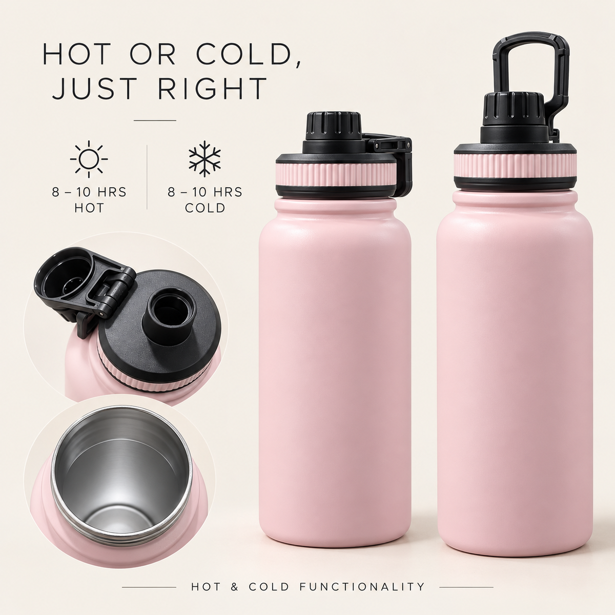 1000ml insulated bottle, pastel pink