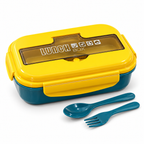 1100ml lunch box, yellow with teal utensils
