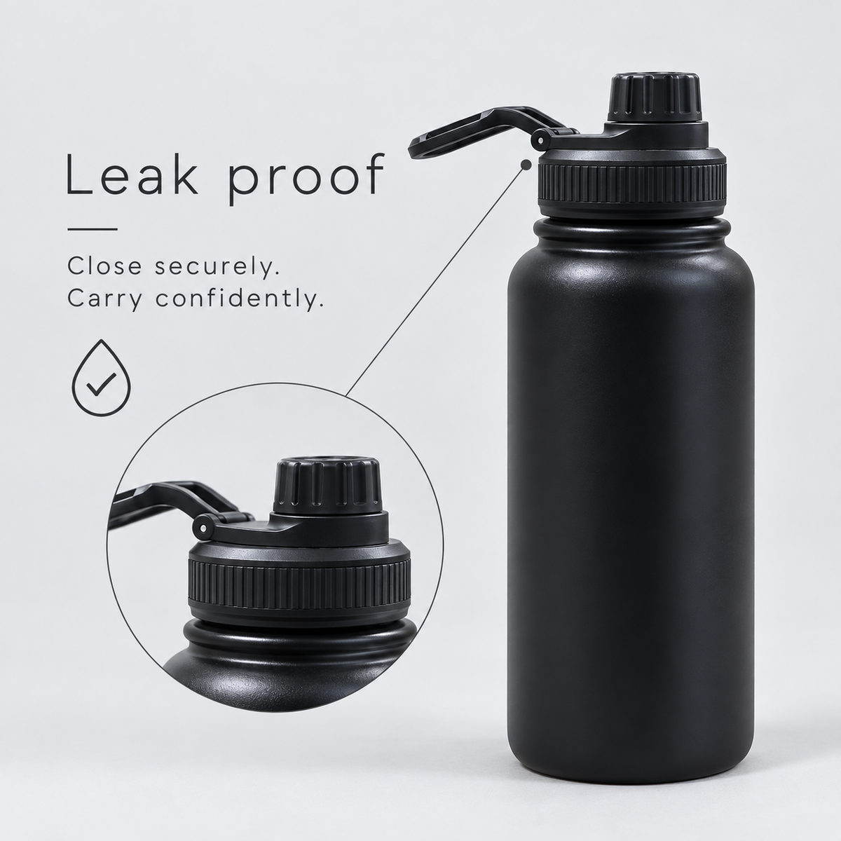 1000ml insulated bottle, leak-proof lid detail