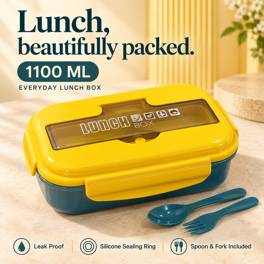 1100ml 3-compartment lunch box, teal and yellow