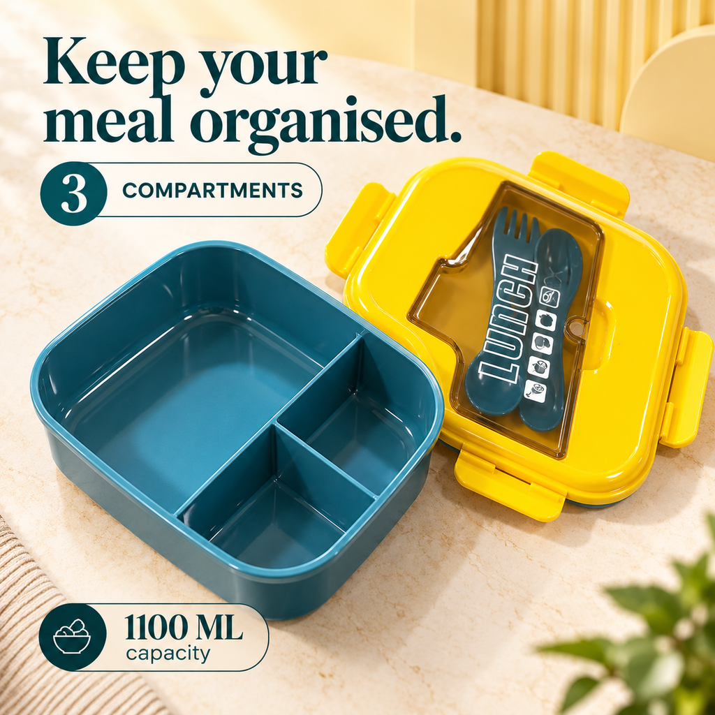1100ml three-compartment lunch box, teal